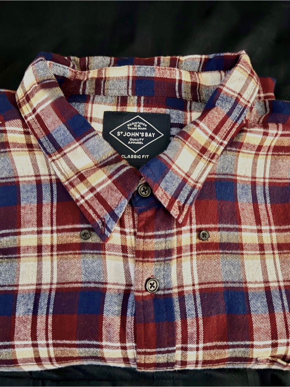 St. John's Bay Red, Blue & White Plaid Button-Down Shirt